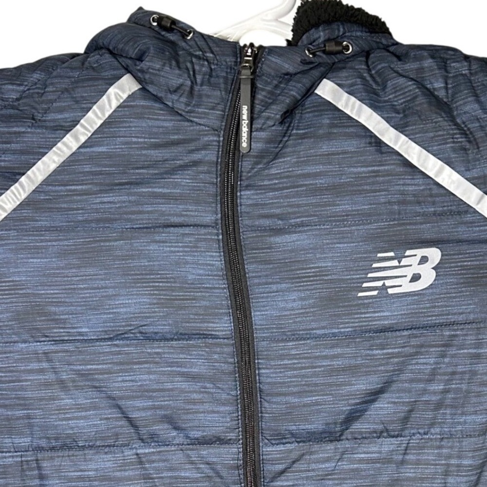 New Balance Puffer Jacket Hooded Reflective Stripe Coat Winter Small NWT Blue